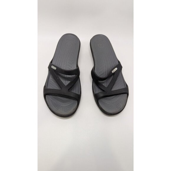 Crocs Black Triangle Strap Wedge Sandal - Picture 2 of 6